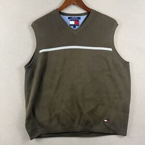 Tommy Hilfiger Mens Golf Sweater Vest Sz LG Olive Green Academia Ivy‎ League Y2K